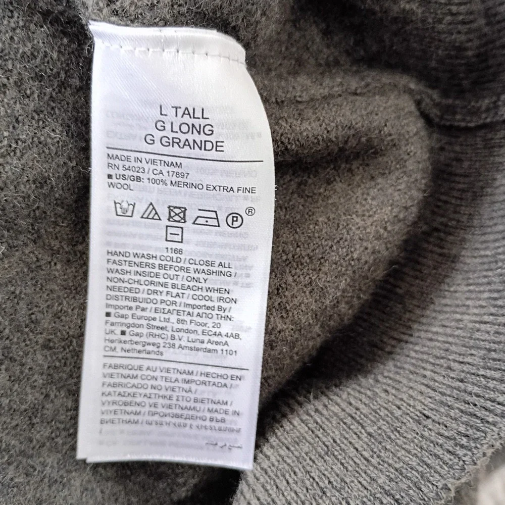 Banana Republic Mens M Tall Gray 100% Italian‎ Merino Wool 1/4 Zip Sweater